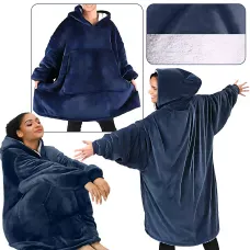 Huggle Hoodie: Двостороння плюшева Толстовка-Плед, тепле худі покривало, 80x100 см Синій