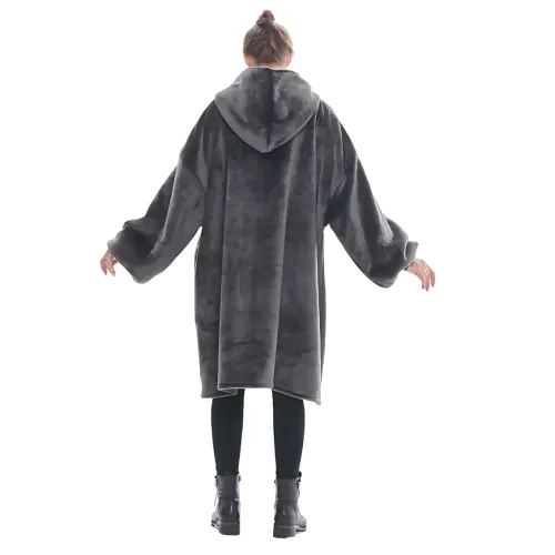 Huggle Hoodie: Двостороння плюшева Толстовка-Плед, тепле худі покривало, 80x100 см Чорний - фото 5