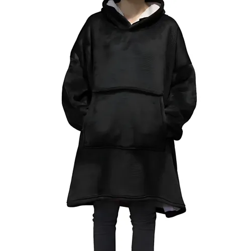 Huggle Hoodie: Двостороння плюшева Толстовка-Плед, тепле худі покривало, 80x100 см Чорний - фото 9