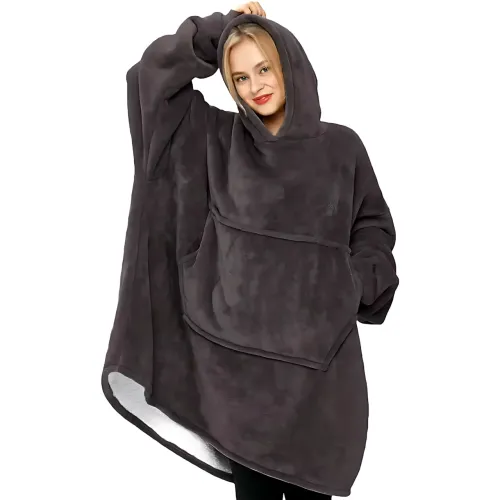 Huggle Hoodie: Двостороння плюшева Толстовка-Плед, тепле худі покривало, 80x100 см Чорний - фото 2