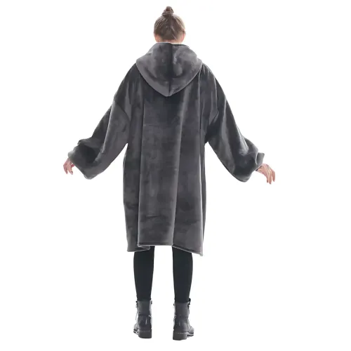 Huggle Hoodie: Двостороння плюшева Толстовка-Плед, тепле худі покривало, 80x100 см Чорний - фото 5
