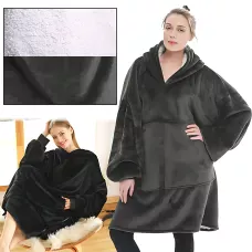 Huggle Hoodie: Двостороння плюшева Толстовка-Плед, тепле худі покривало, 80x100 см Чорний