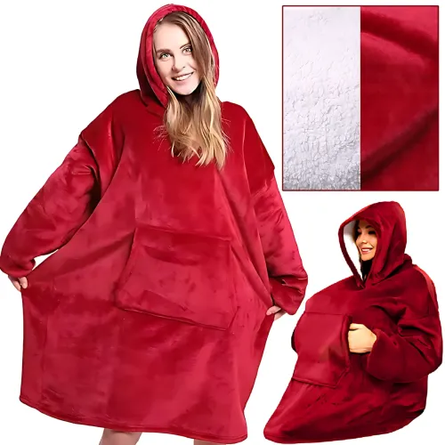 Huggle Hoodie: Двостороння плюшева Толстовка-Плед, тепле худі покривало, 80x100 см Малиновий