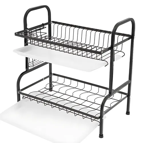Сушарка для посуду Kitchen rack double deck design, кухонне сушіння підставка органайзер із неіржавкої сталі - фото 2