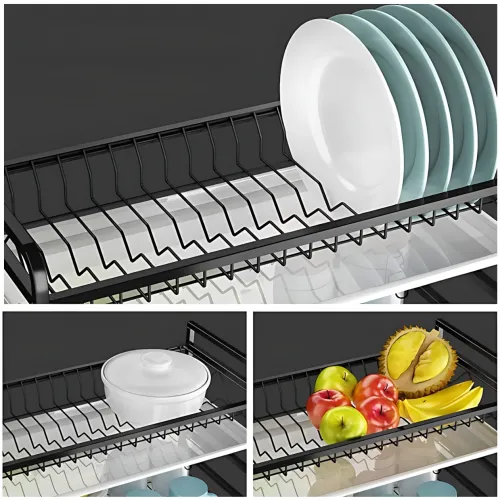 Сушарка для посуду Kitchen rack double deck design, кухонне сушіння підставка органайзер із неіржавкої сталі - фото 5