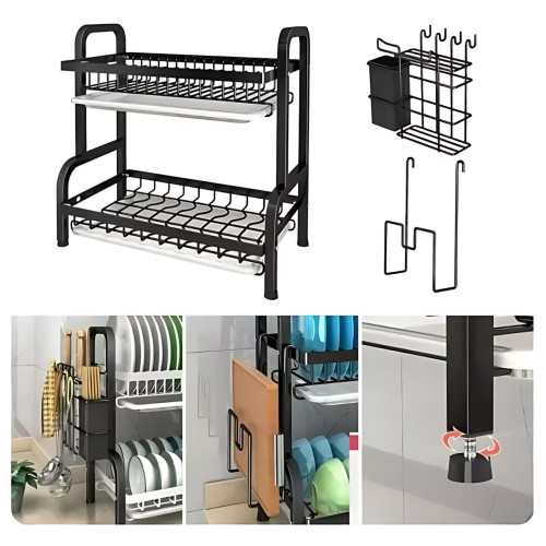 Сушилка для посуды Kitchen rack double deck design, кухонная сушка подставка органайзер из нержавеющей стали - фото 5