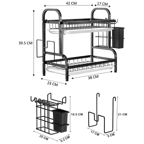 Сушарка для посуду Kitchen rack double deck design, кухонне сушіння підставка органайзер із неіржавкої сталі - фото 7