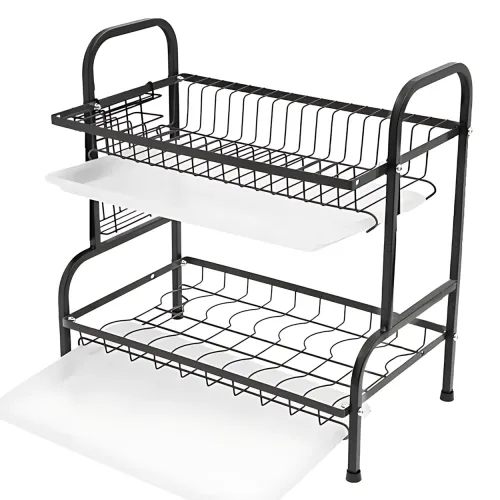 Сушарка для посуду Kitchen rack double deck design, кухонне сушіння підставка органайзер із неіржавкої сталі - фото 2