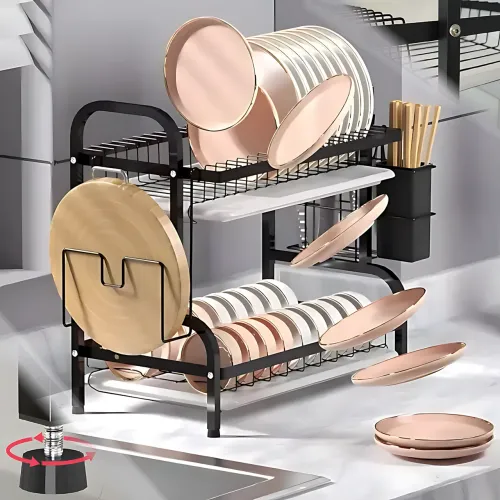 Сушарка для посуду Kitchen rack double deck design, кухонне сушіння підставка органайзер із неіржавкої сталі
