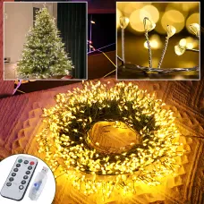 Гирлянда Роса 20 м, 600 LED, теплый свет, зеленая проволока, USB, с пультом