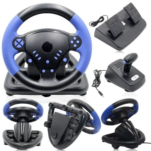 Перегонове ігрове кермо-джойстик Vibro Driver Wheel з вібровіддачею, педалями газу/тормозу та КПП 4 в 1