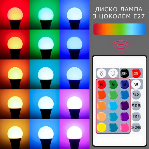 Дві музичні дисколампочки AT-778D 10W з RGB-підсвіткою, керуванням Bluetooth, цоколем E27 і пультом - фото 3