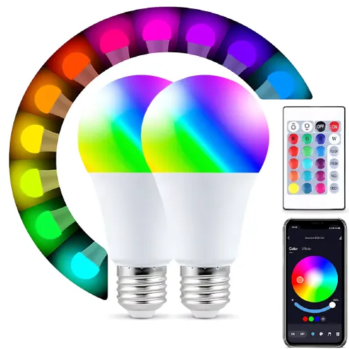 Дві музичні дисколампочки AT-778D 10W з RGB-підсвіткою, керуванням Bluetooth, цоколем E27 і пультом