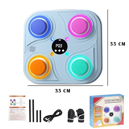 Тренажер для бокса с музыкой и RGB подсветкой, интерактивная мишень Boxing target 33 см, голубой - фото 14
