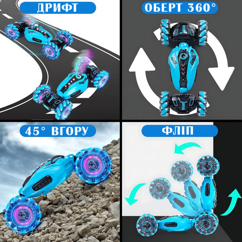 Машинка-перевертыш Toy car AND 2277-3B с LED-подсветкой, паром и звуковыми эффектами, 2 пульта д/у - фото 8