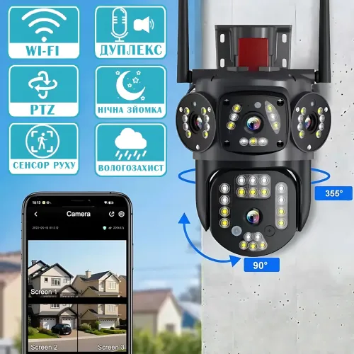 Вулична поворотна камера 3L-V30-WIFI з 2 об'єктивами, зовнішнє відеоспостереження зі звуком і датчиком руху