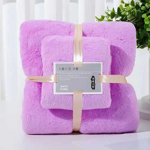 Набір 2 флісових рушників Мрія Towel blanket  AND 521-2415, лазне 145х80 см, для обличчя 75х35 см Фіолетовий - фото 3