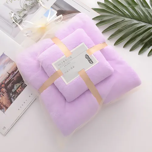 Набір 2 флісових рушників Мрія Towel blanket  AND 521-2415, лазне 145х80 см, для обличчя 75х35 см Фіолетовий