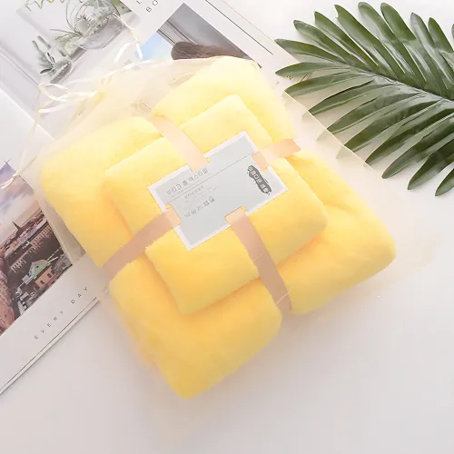 Набір 2 флісових рушників Мрія Towel blanket  AND 521-2415, лазне 145х80 см, для обличчя 75х35 см Жовтий