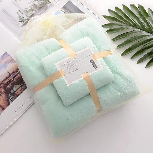 Набор 2 флисовых полотенец Мечта Towel blanket  AND 521-2415, банное 145х80 см, для лица 75х35 см Зеленый - фото 8