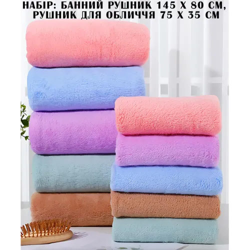 Набір 2 флісових рушників Мрія Towel blanket  AND 521-2415, лазне 145х80 см, для обличчя 75х35 см Синій - фото 6