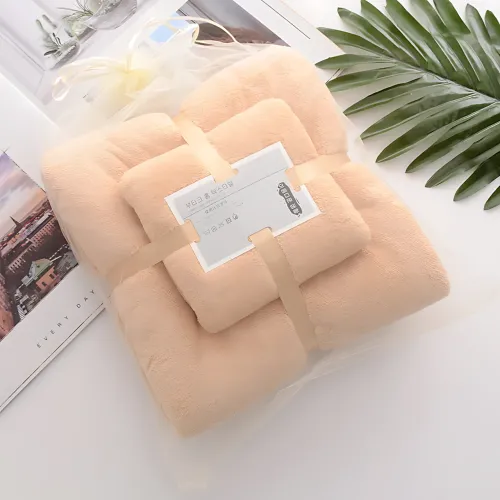 Набір 2 флісових рушників Мрія Towel blanket  AND 521-2415, лазне 145х80 см, для обличчя 75х35 см Бежевий