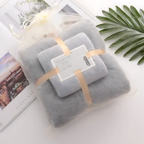 Набір 2 флісових рушників Мрія Towel blanket  AND 521-2415, лазне 145х80 см, для обличчя 75х35 см Сірий