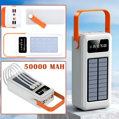 Повербанк AND YM-635CX на сонячній батареї 50000 mAh з USB і вбудованими кабелями