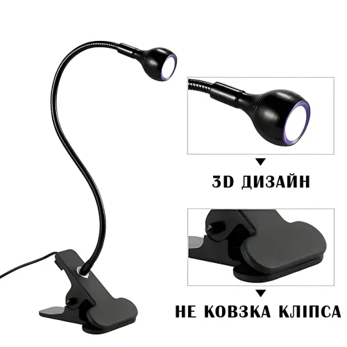 UV-лампа AND HA-141 для сушіння гелевих типів верхніх форм на прищіпці, гнучка гусяча шия, USB, 5 Вт Сріблястий - фото 3