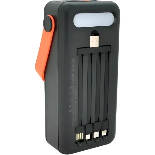 Повербанк AND YM-635CX на сонячній батареї 50000 mAh з USB і вбудованими кабелями Чорний - фото 4