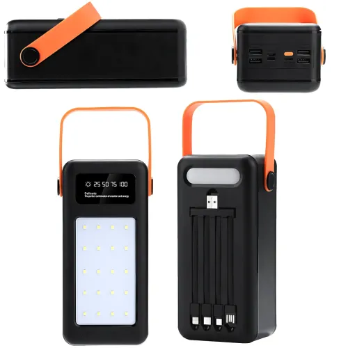 Повербанк AND YM-635CX на сонячній батареї 50000 mAh з USB і вбудованими кабелями Чорний - фото 6