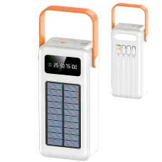 Power Bank AND YM-638 CX на солнечной батарее 100000 mAh с USB и встроенными кабелями Белый