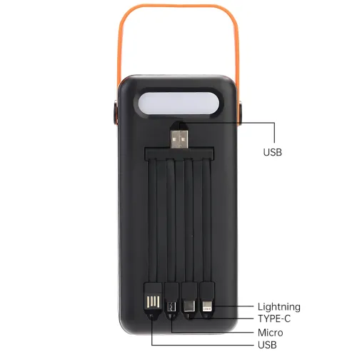 Power Bank AND YM-638 CX на сонячній батареї 100000 mAh з USB і вбудованими кабелями Білий - фото 10
