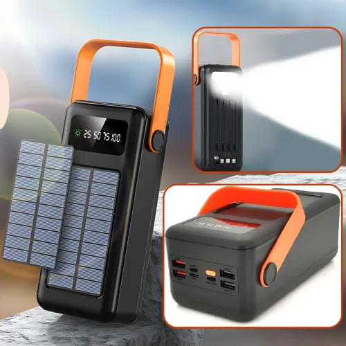 Портативне зарядне AND YM-639CX на сонячній батареї, power bank 120000 mAh з USB і вбудованими кабелями Чорний - фото 10