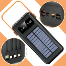 Портативне зарядне AND YM-639CX на сонячній батареї, power bank 120000 mAh з USB і вбудованими кабелями Чорний