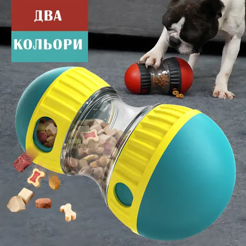 Интерактивная игрушка-кормушка для собак и кошек, Медленный шарик неваляшка AND 1100, диспенсер для корма Красный - фото 6