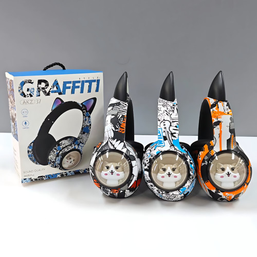 Беспроводные накладные наушники GRAFFITI AKZ-37, с кошачьими ушками и Led подсветкой, микрофоном - фото 3
