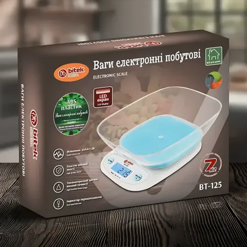 Ваги кухонні електронні, побутові ваги BITEK BT-125 зі знімною чашею, дисплеєм, таруванням, до 7 кг - фото 9