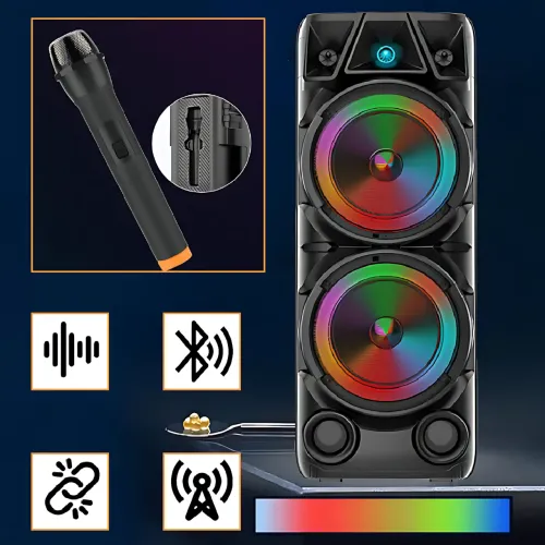 Портативна акустична система, музична Bluetooth колонка ZQS8210 з пультом і мікрофоном, на колесах
