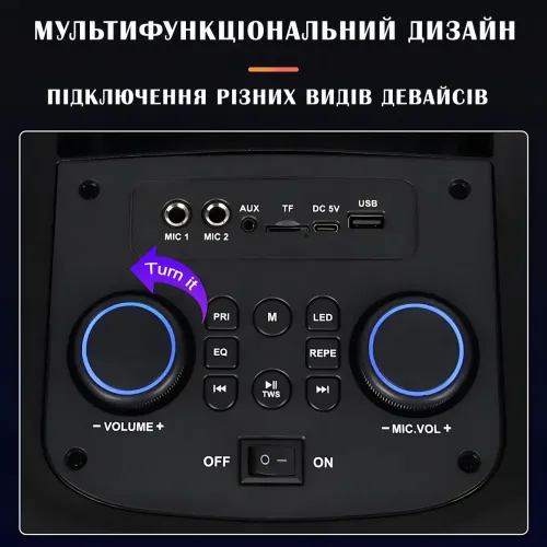 Портативная колонка SING-E ZQS8255 с караоке, Bluetooth, 40 Вт, 12'' динамик, RGB-подсветка, FM-радио - фото 6