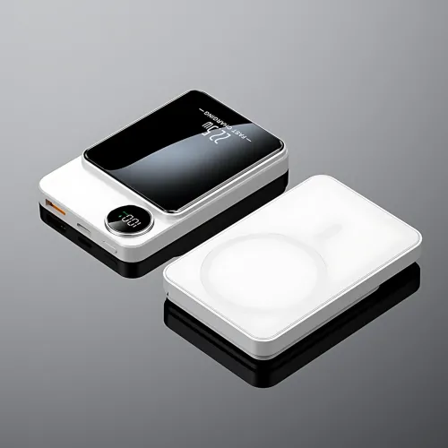 Магнитная беспроводная зарядка, PowerBank Q9 10000mAh с технологией MagSafe, дисплей с индикацией заряда Белый - фото 3