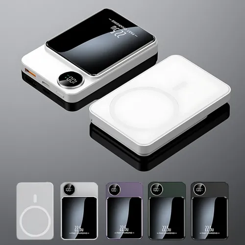 Магнитная беспроводная зарядка, PowerBank Q9 10000mAh с технологией MagSafe, дисплей с индикацией заряда Белый