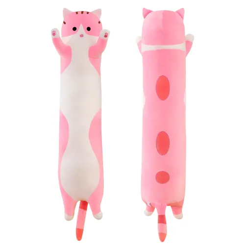Мягкая игрушка Кот Батон, 110 см, из плюша и хлопка, серая Розовый - фото 2
