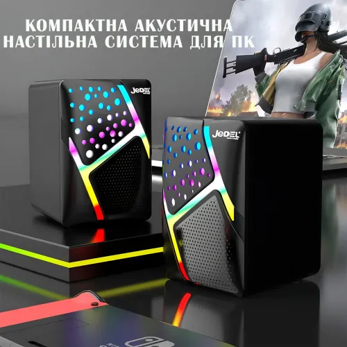 Колонки для PC 2.0 USB Jedel S-527, компактная акустическая настольная система для ПК, 6 Вт с подсветкой - фото 5