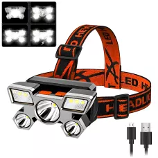 Налобний ліхтар HEAD LIGHT з 5 яскравими світлодіодами та вбудованим акумулятором 18650