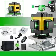 Лазерний рівень Laser Level 4D/16 ліній, 2 АКБ, акумуляторний нівелір самовирівнювальний, YELLOW