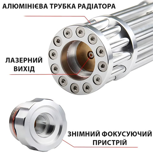 Лазерна указка LASER B017 (синій лазер, потужність до 50 000 мВт), з насадками, у кейсі - фото 5
