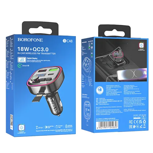 Автомобильный FM-трансмиттер Borofone BC48 Broad – Bluetooth 5.0, QC3.0, 2xUSB, Type-C 18W, TF-карта - фото 18