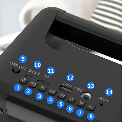 Портативна Bluetooth-колонка BKK B86 — 20 Вт, LED-підсвітка, FM-радіо, USB, TF, AUX, MIC, акумулятор 3000 мА - фото 8