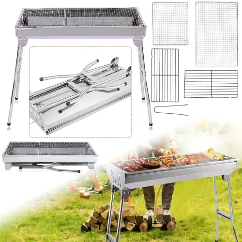 Складаний гриль мангал BBQ GP-4272 з неіржавкої сталі на 10 шампурів, 73 х 34 х 69 см